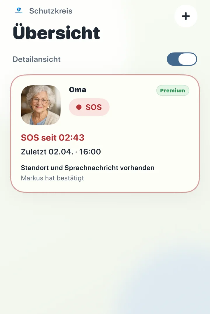 Begleiter-Übersicht mit SOS-Alarm